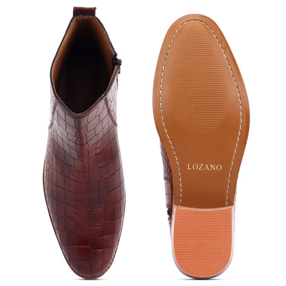 Premium Croco Cuban Boots - Brown
