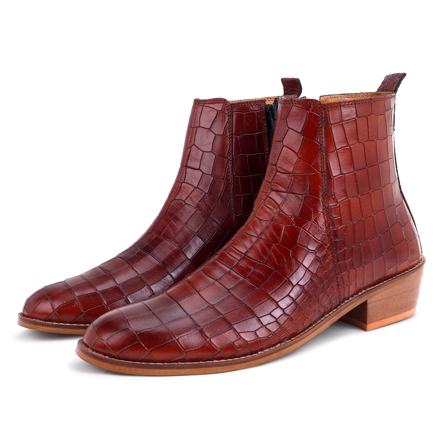 Premium Croco Cuban Boots - Brown