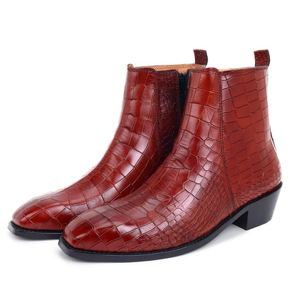 Italian Croco Leather Boots ( Tan ) - Square Toe