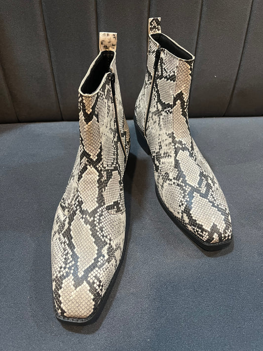 Exotic Foil Leather Boots - Black & White