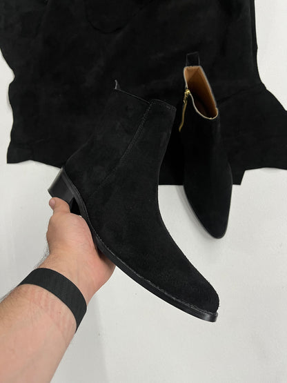 Premium suede leather boots/ Pointed Toe - Black