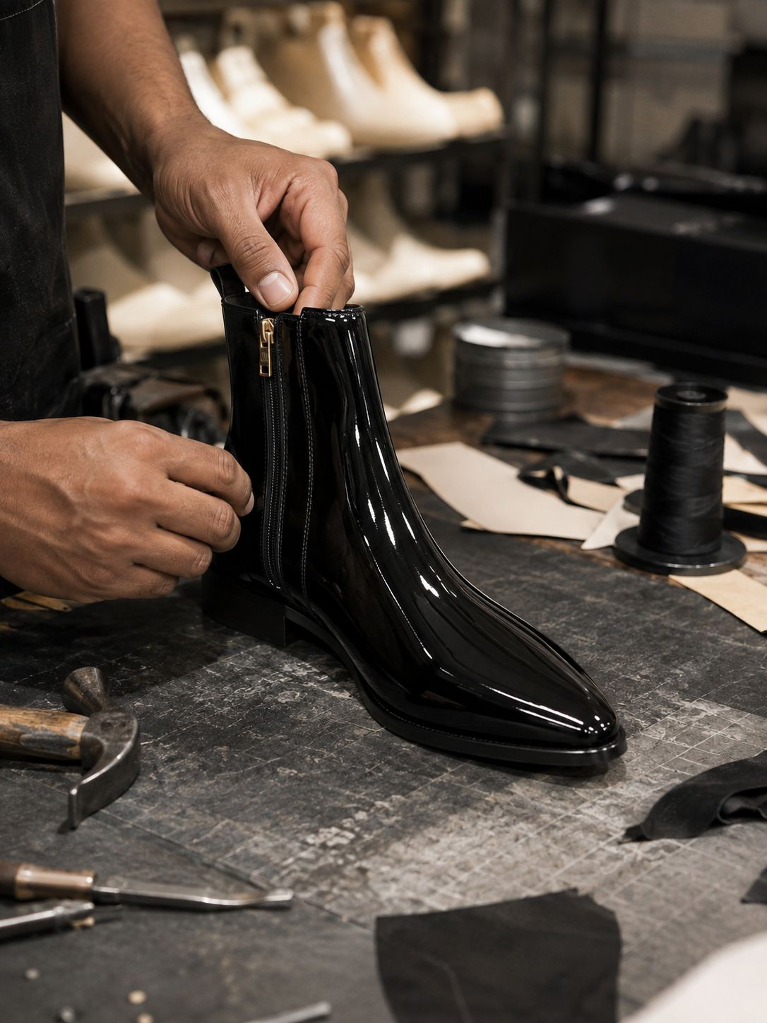 THE NOIR – Black Patent Leather Pointed Toe Boots