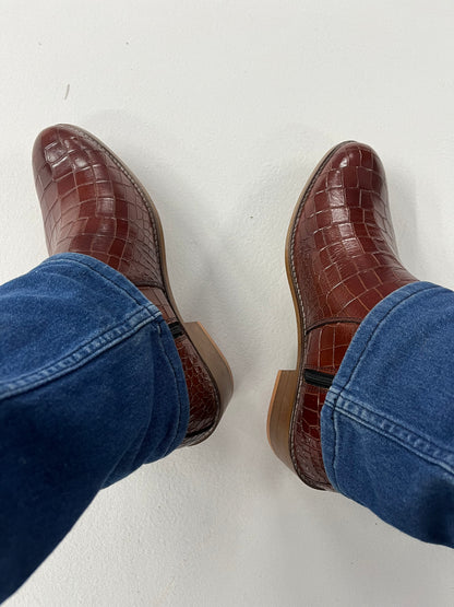 Premium Croco Cuban Boots - Brown