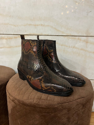 Exotic foil leather boots