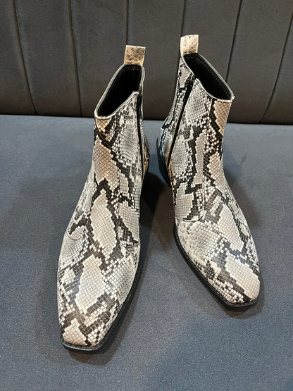 Exotic Foil Leather Boots - Black & White