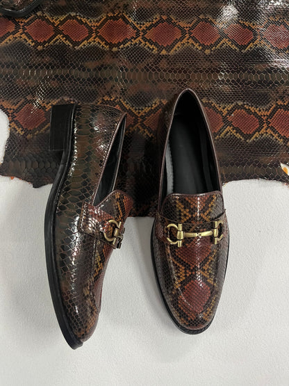 Exotic Foil Leather Horsebit Slip Ons