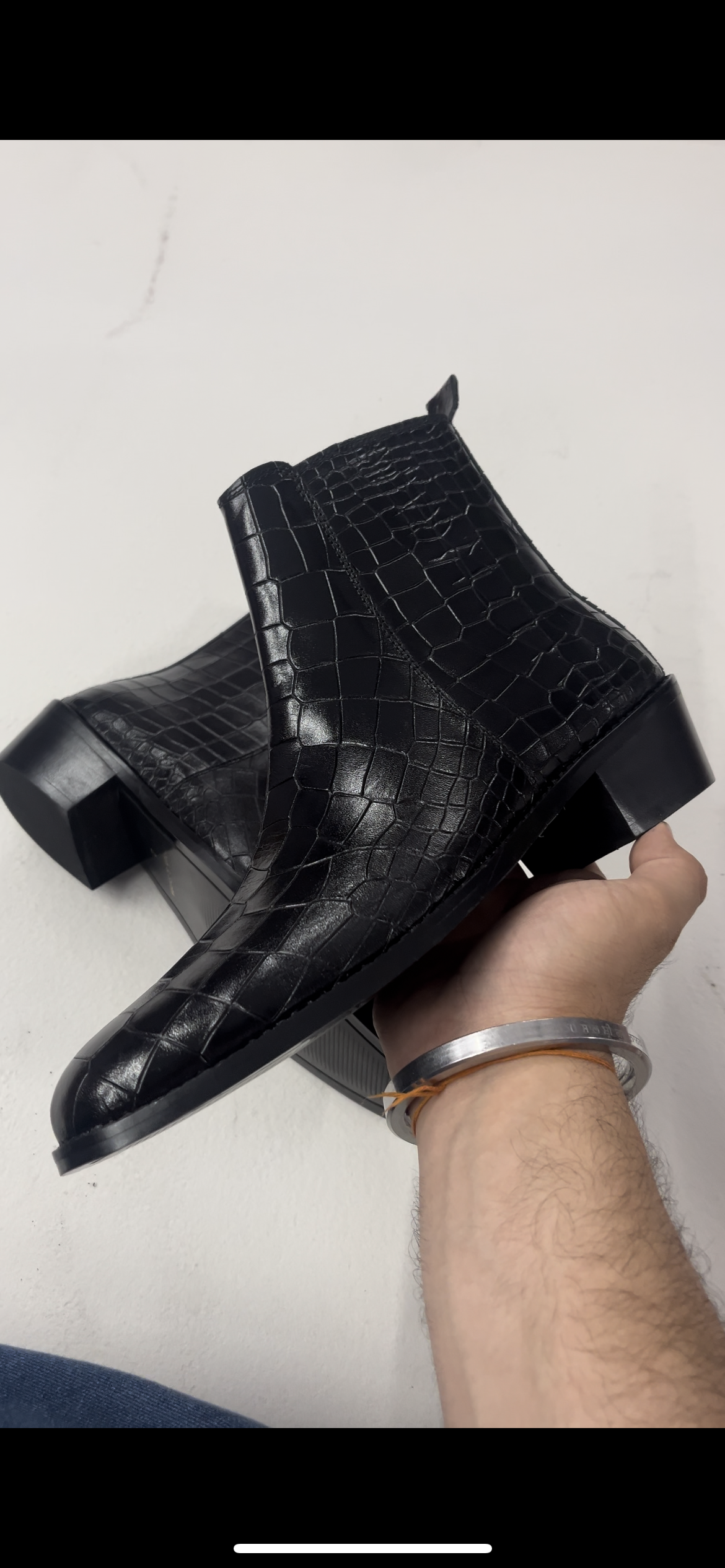 Italian Croco Leather Boots - Black