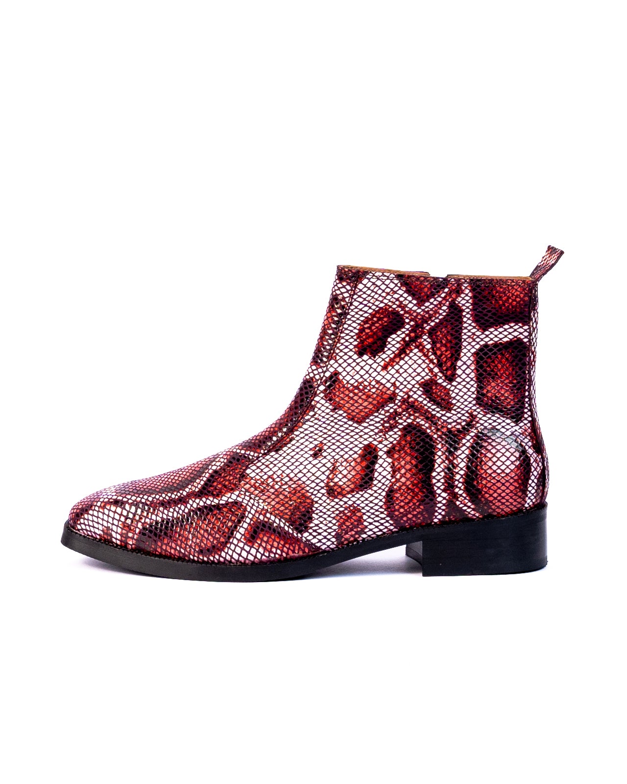 Exotic Foil Leather Boots - Italian Cut ( Dark Red )