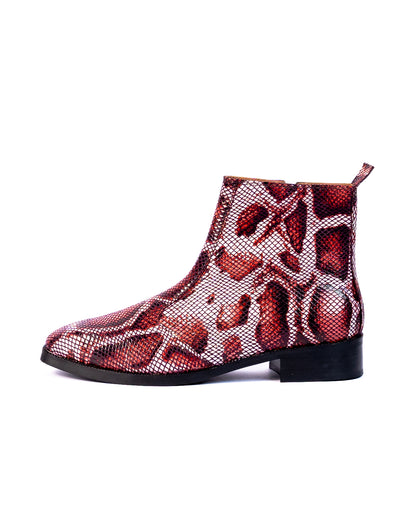 Exotic Foil Leather Boots - Italian Cut ( Dark Red )