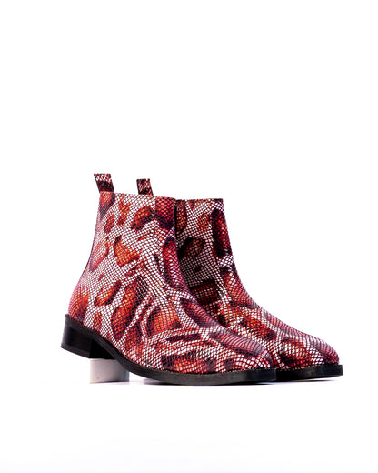 Exotic Foil Leather Boots - Italian Cut ( Dark Red )