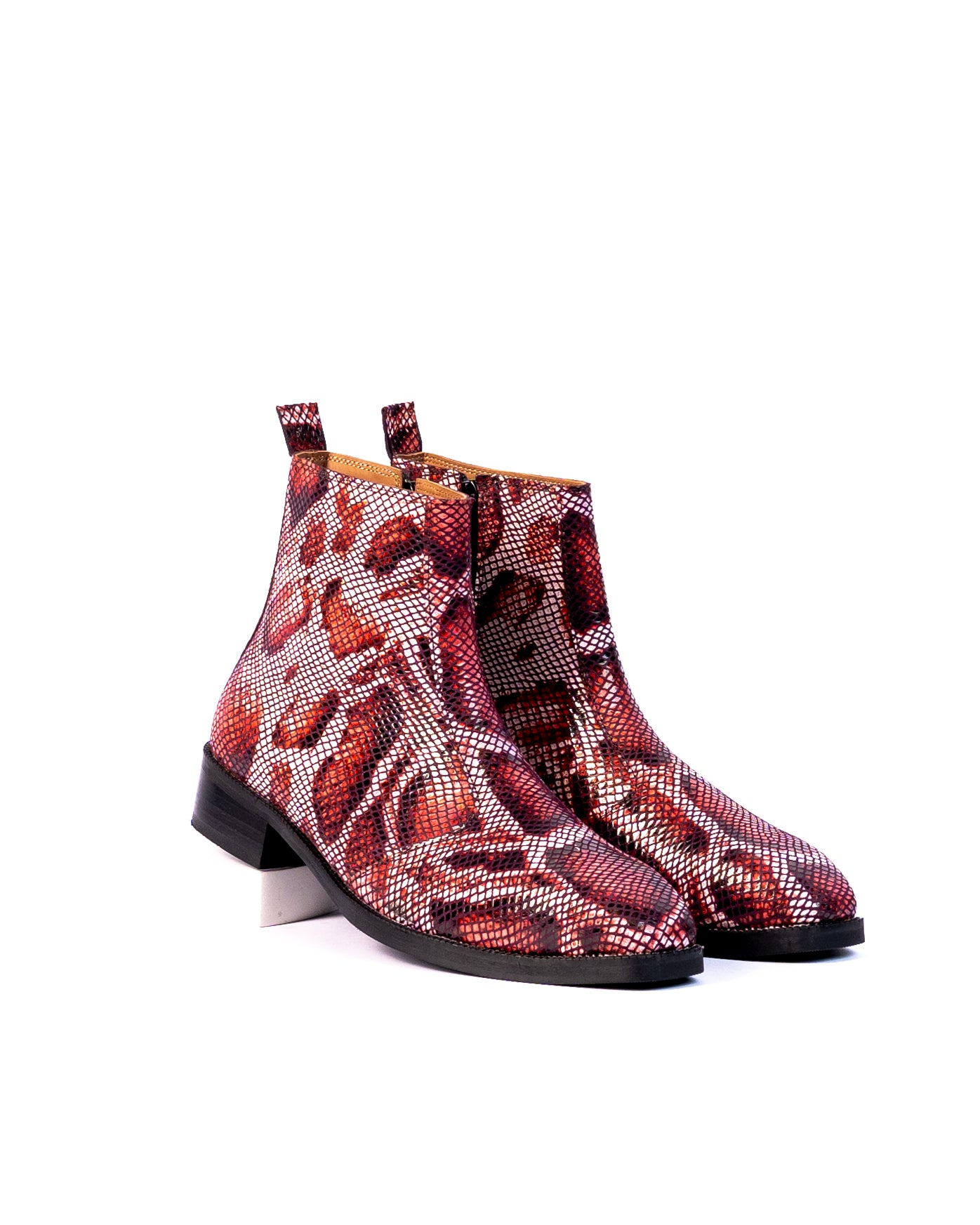 Exotic Foil Leather Boots - Italian Cut ( Dark Red )