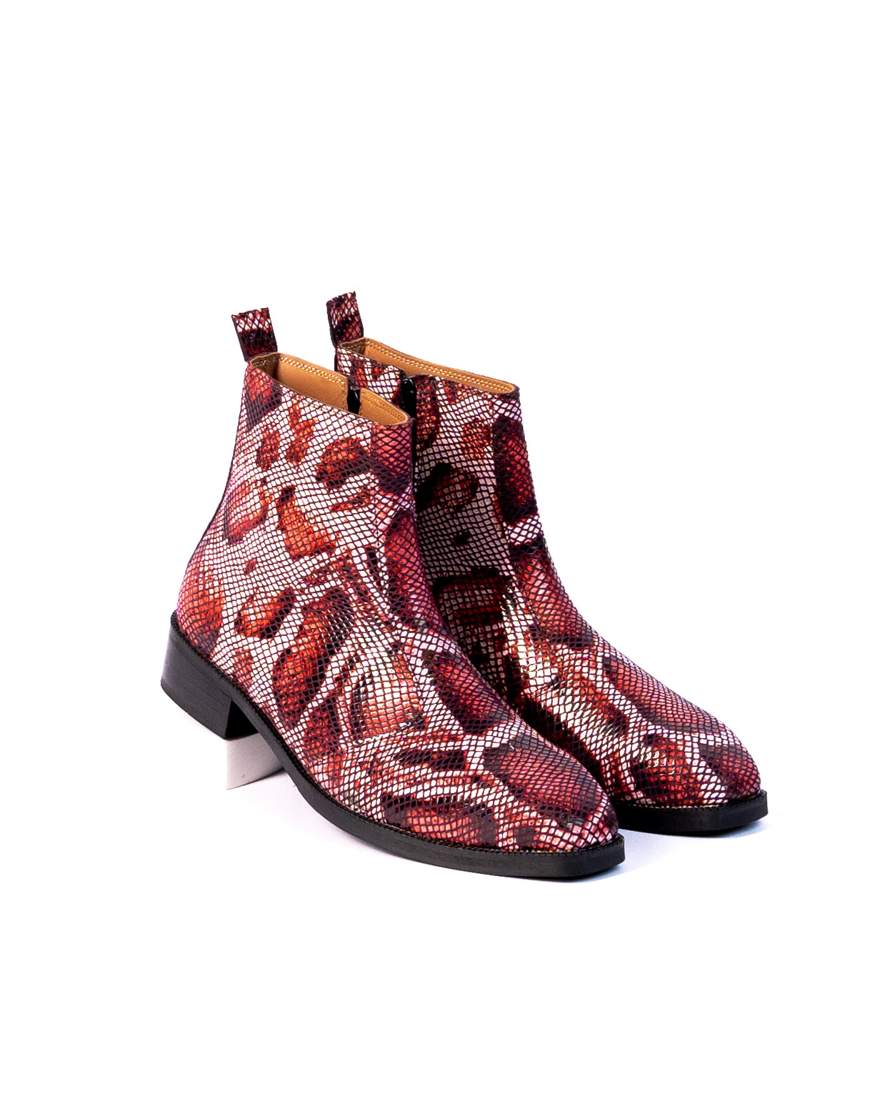 Exotic Foil Leather Boots - Italian Cut ( Dark Red )