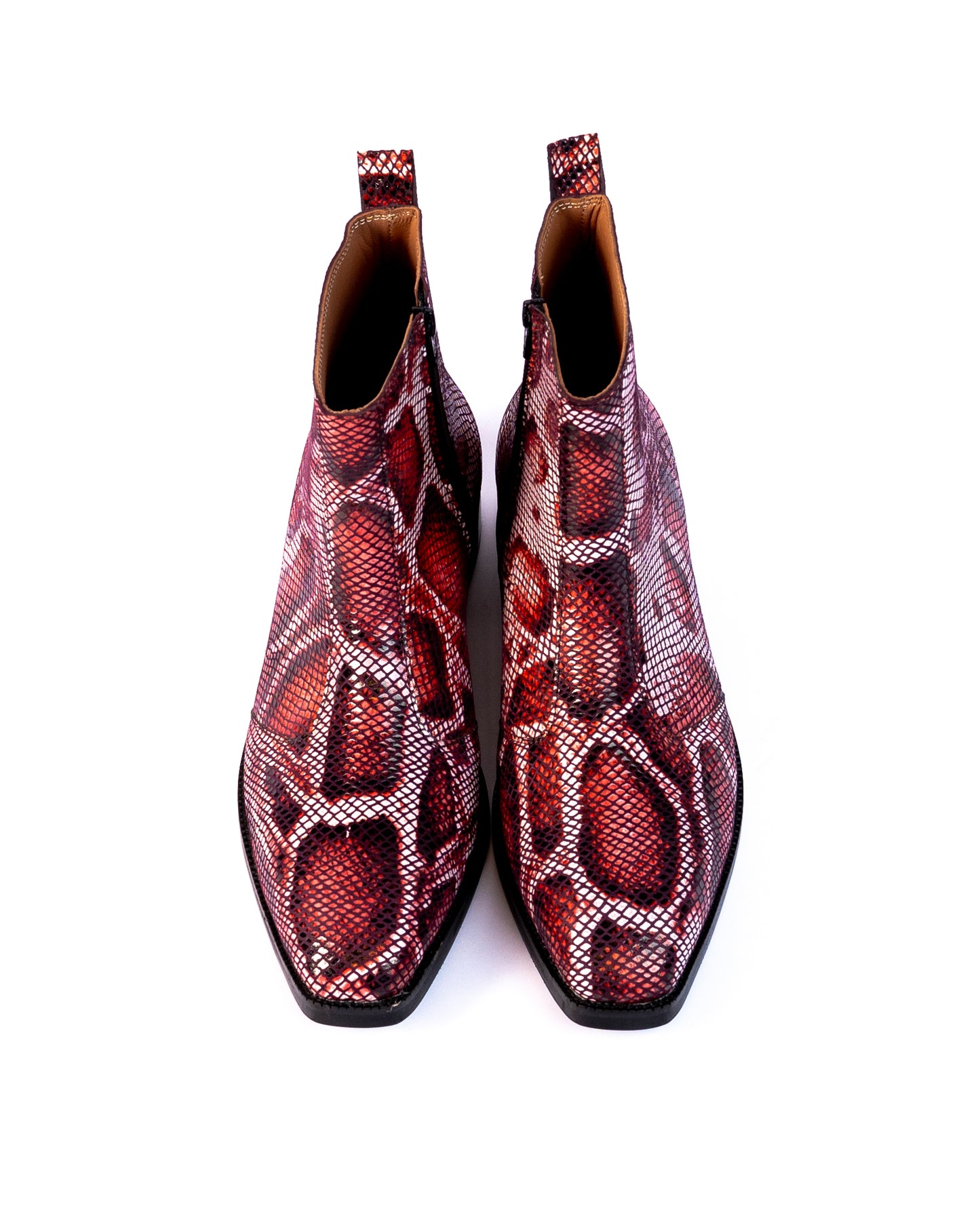Exotic Foil Leather Boots - Italian Cut ( Dark Red )