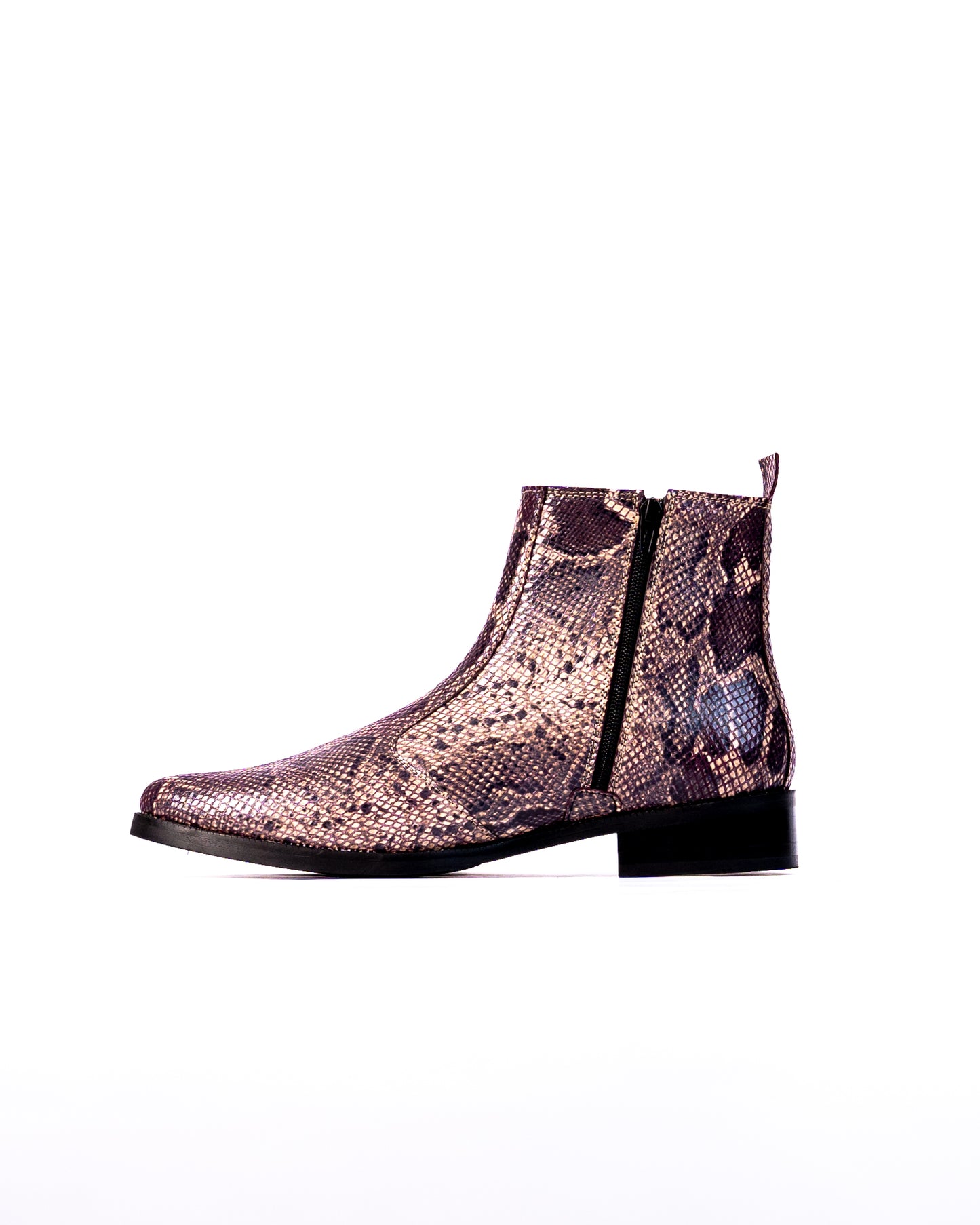 Exotic Foil Leather Boots - Pointed Toe ( Dark Purple/Cream )