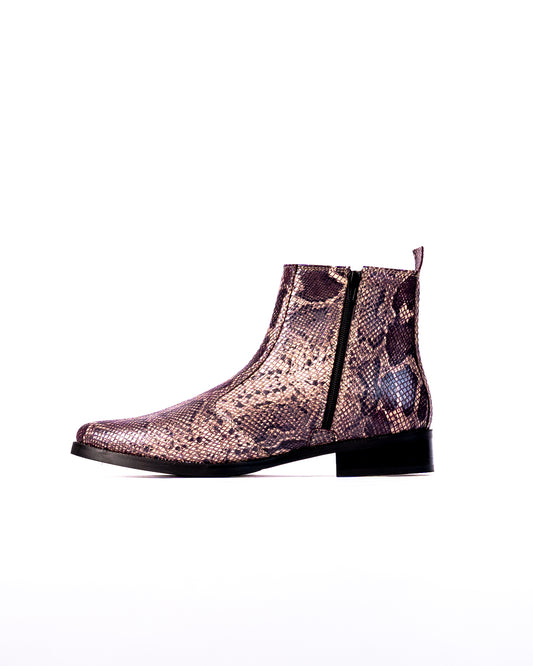 Exotic Foil Leather Boots - Pointed Toe ( Dark Purple/Cream )