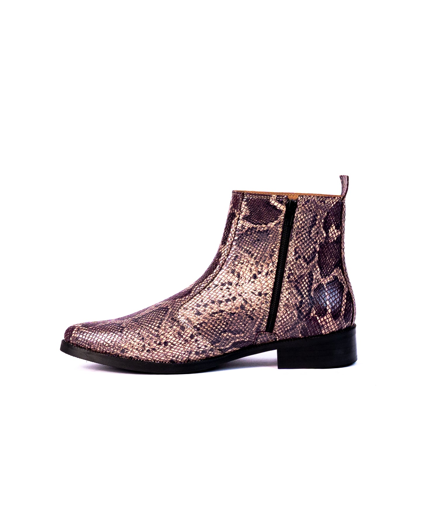Exotic Foil Leather Boots - Pointed Toe ( Dark Purple/Cream )