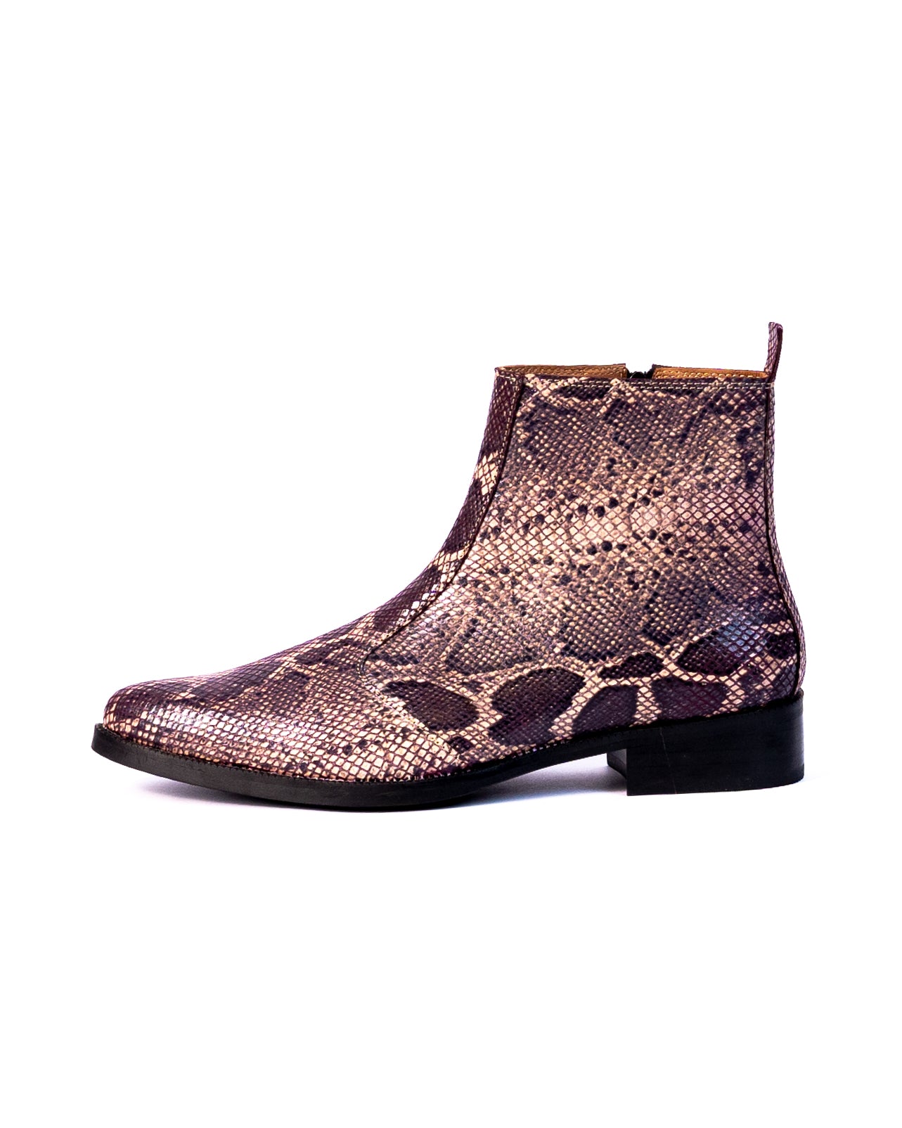 Exotic Foil Leather Boots - Pointed Toe ( Dark Purple/Cream )