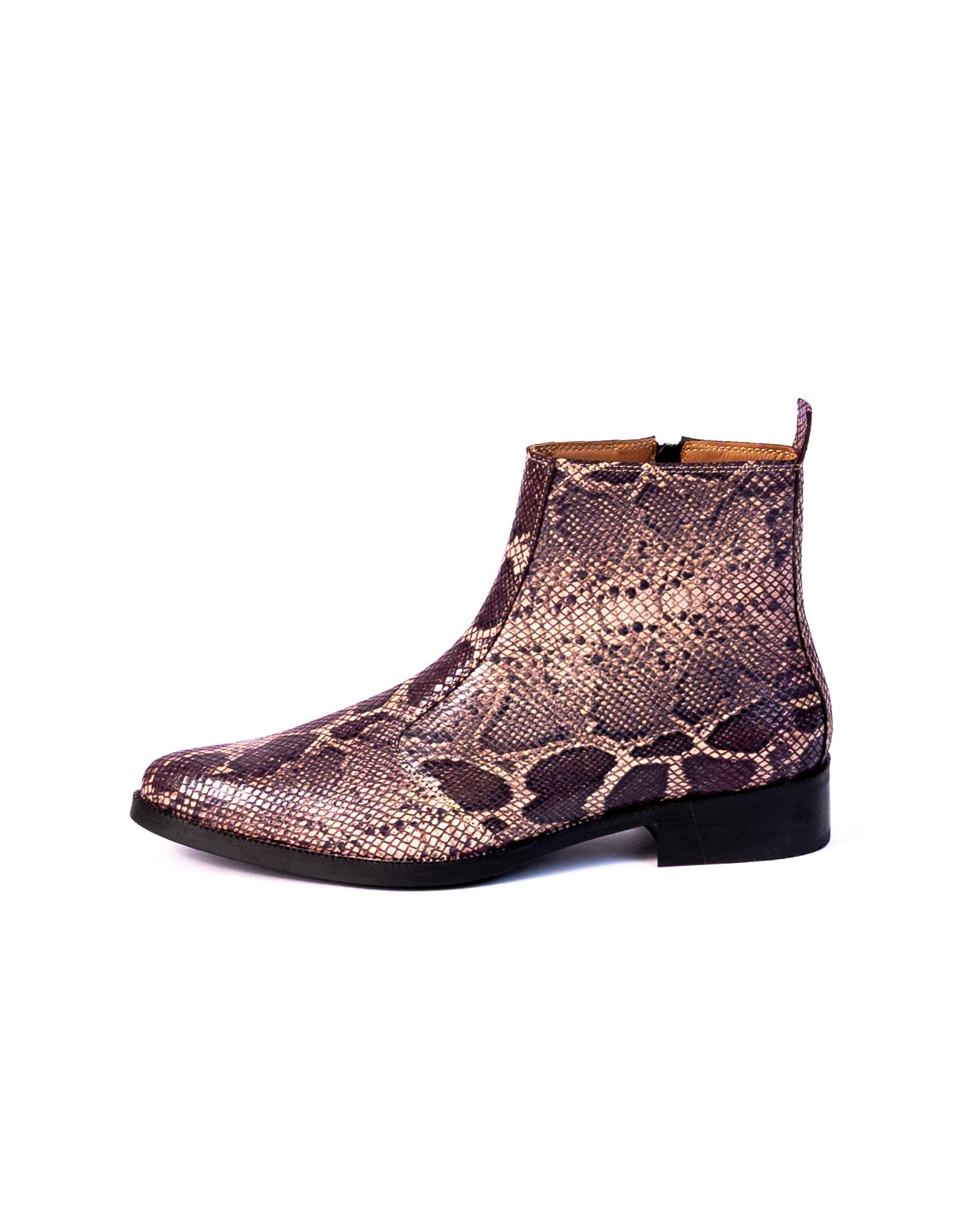 Exotic Foil Leather Boots - Pointed Toe ( Dark Purple/Cream )