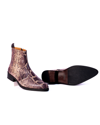Exotic Foil Leather Boots - Pointed Toe ( Dark Purple/Cream )