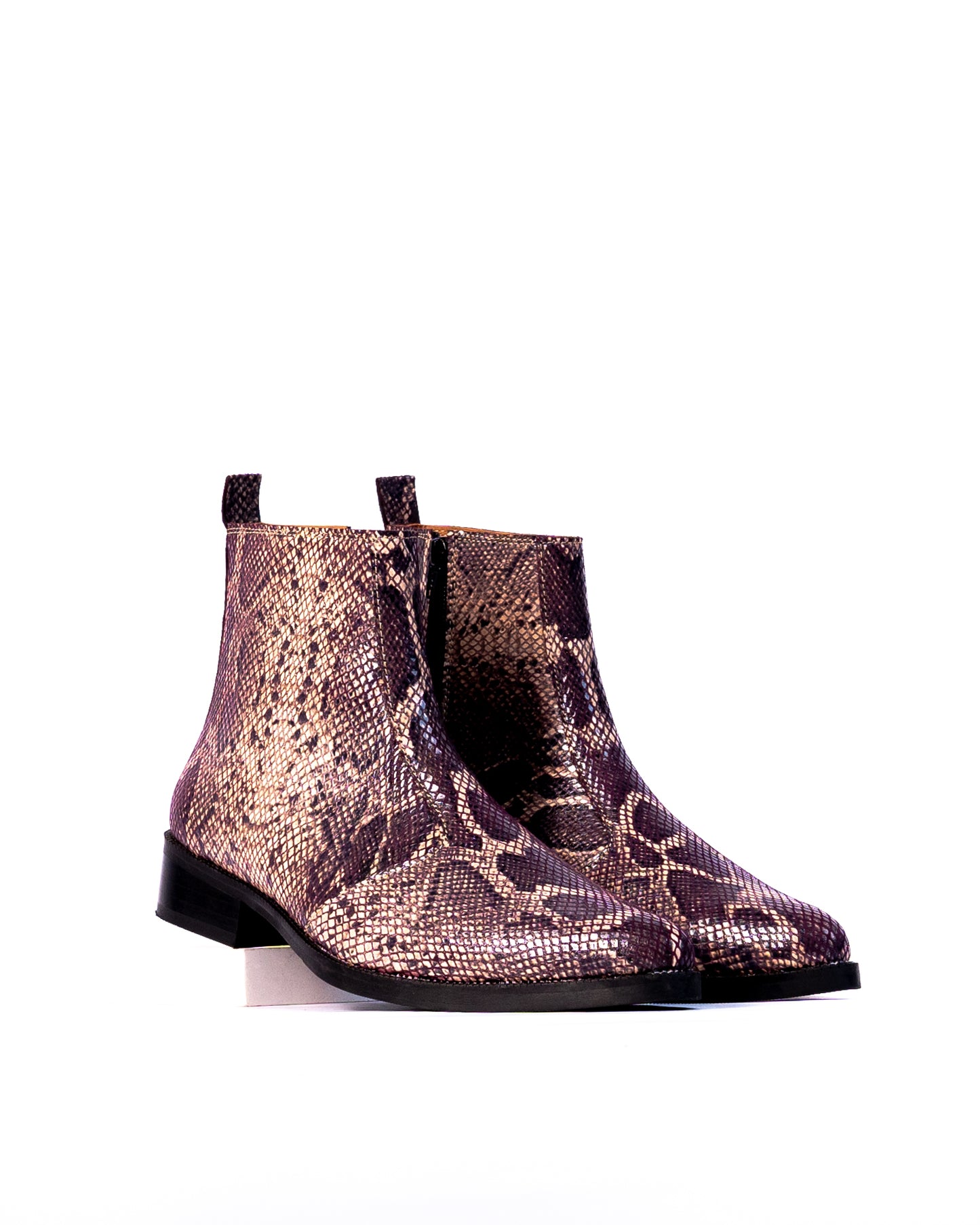 Exotic Foil Leather Boots - Pointed Toe ( Dark Purple/Cream )