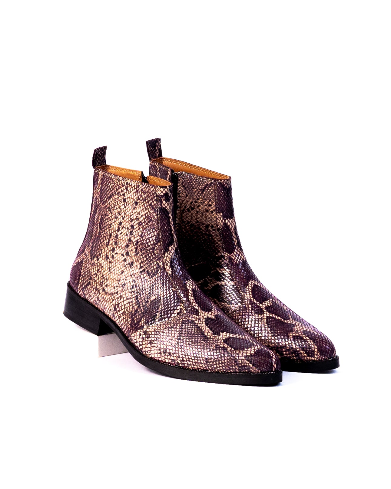 Exotic Foil Leather Boots - Pointed Toe ( Dark Purple/Cream )