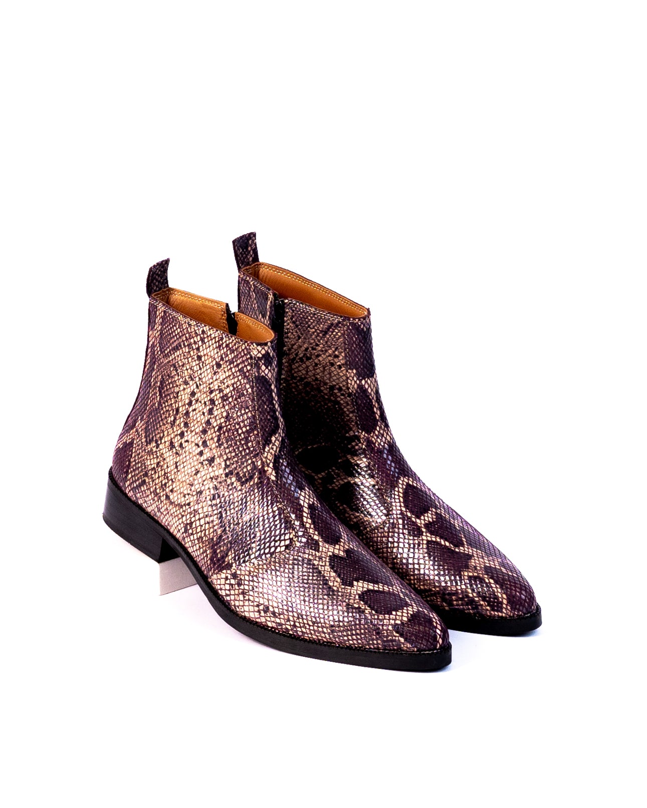 Exotic Foil Leather Boots - Pointed Toe ( Dark Purple/Cream )