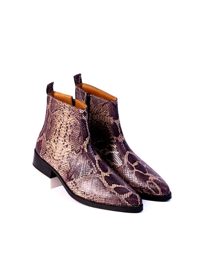 Exotic Foil Leather Boots - Pointed Toe ( Dark Purple/Cream )