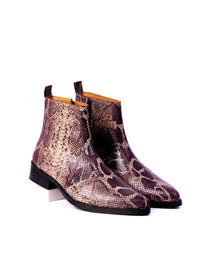 Exotic Foil Leather Boots - Pointed Toe ( Dark Purple/Cream )