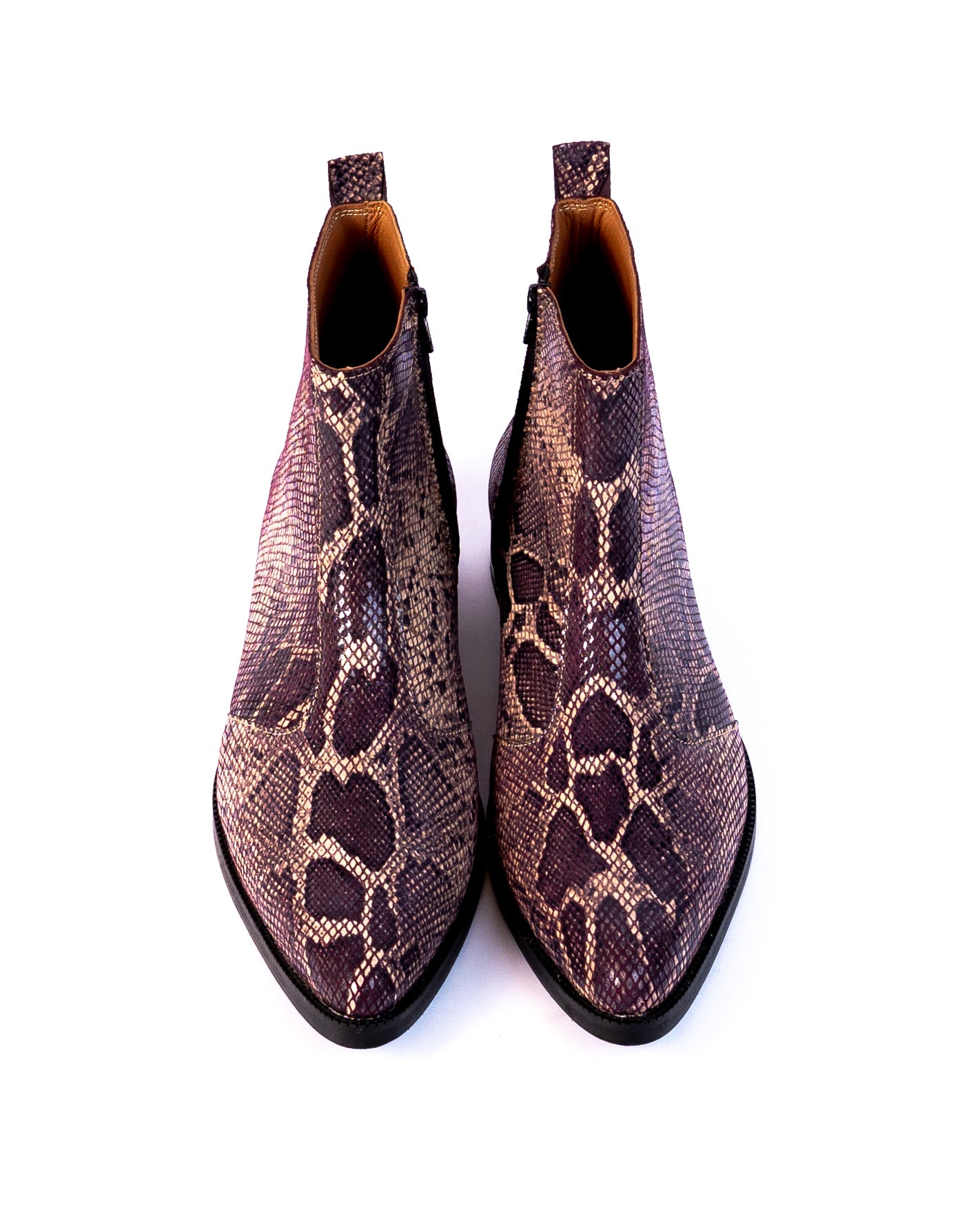 Exotic Foil Leather Boots - Pointed Toe ( Dark Purple/Cream )