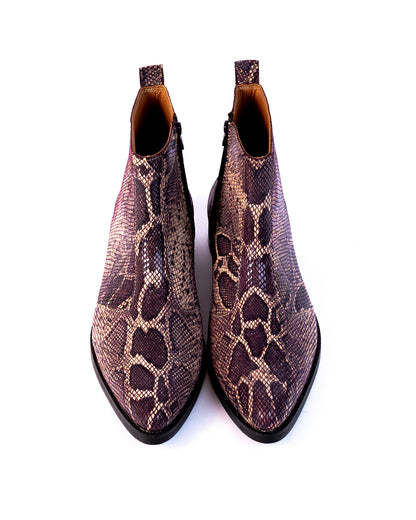 Exotic Foil Leather Boots - Pointed Toe ( Dark Purple/Cream )