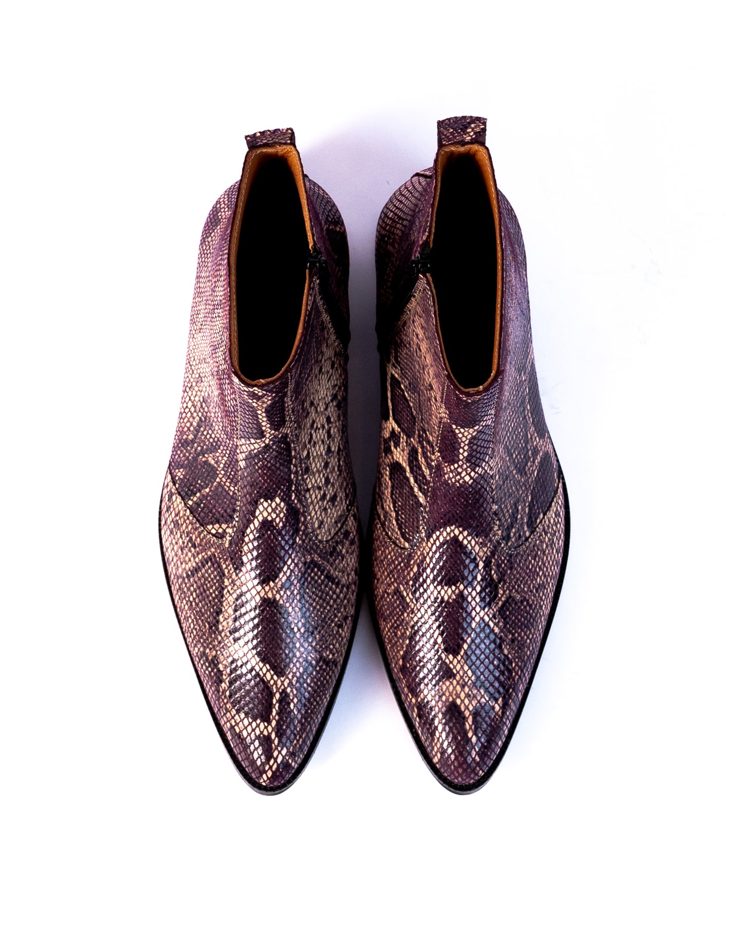 Exotic Foil Leather Boots - Pointed Toe ( Dark Purple/Cream )