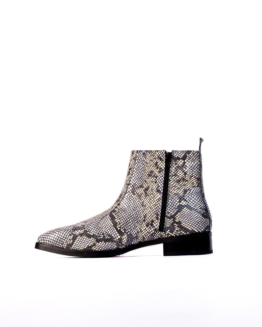 Exotic Foil Leather Boots - Italian Cut ( White/ Black/Cream )