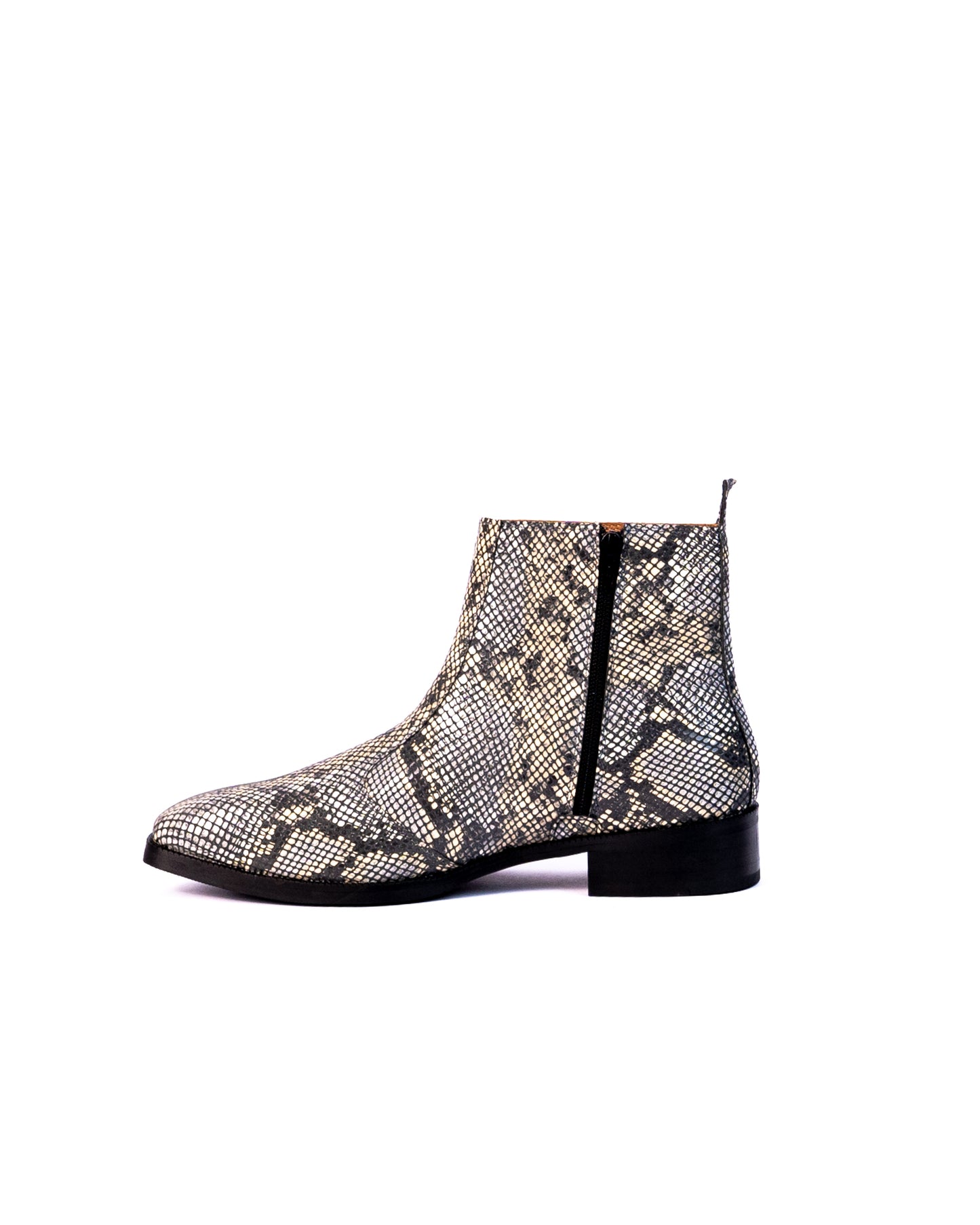 Exotic Foil Leather Boots - Italian Cut ( White/ Black/Cream )