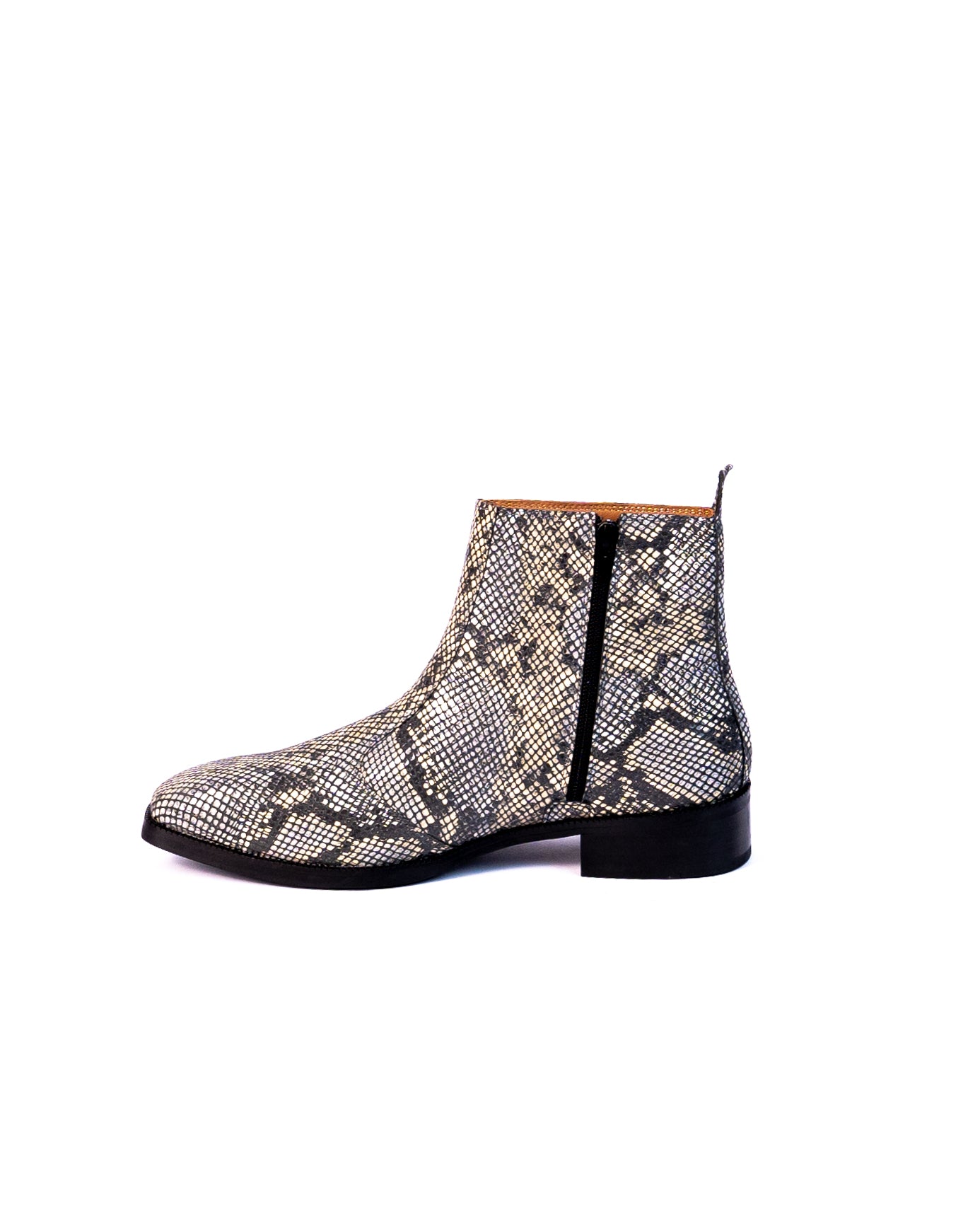 Exotic Foil Leather Boots - Italian Cut ( White/ Black/Cream )