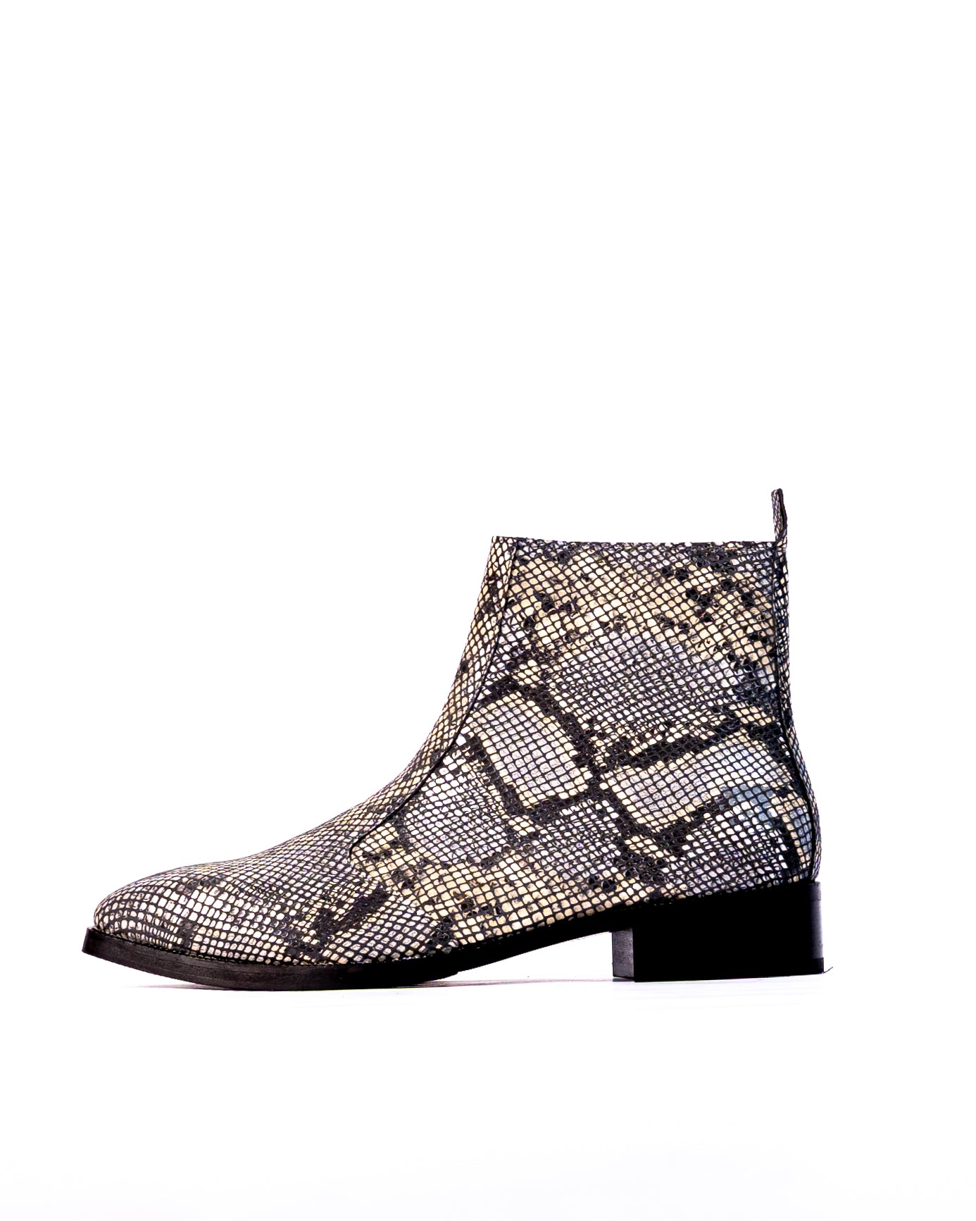 Exotic Foil Leather Boots - Italian Cut ( White/ Black/Cream )