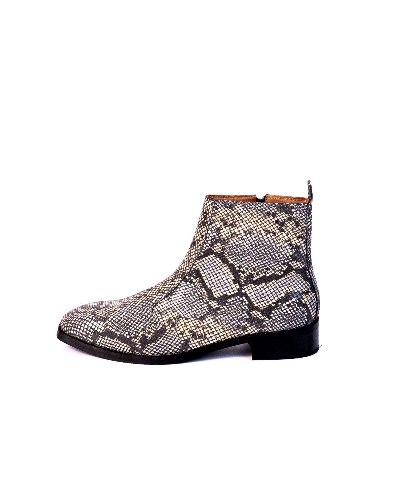 Exotic Foil Leather Boots - Italian Cut ( White/ Black/Cream )
