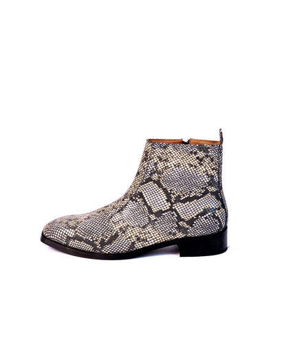 Exotic Foil Leather Boots - Italian Cut ( White/ Black/Cream )