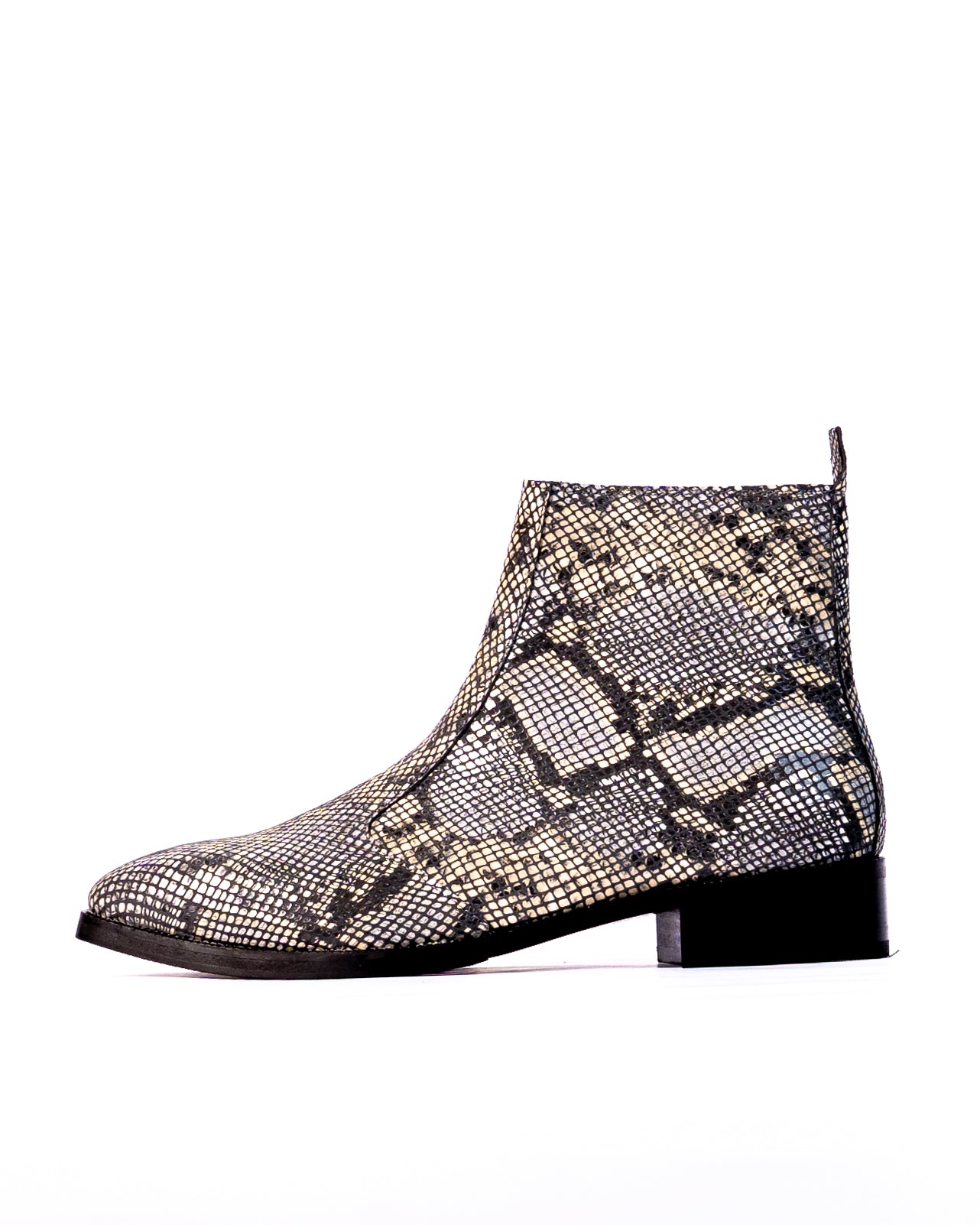 Exotic Foil Leather Boots - Italian Cut ( White/ Black/Cream )