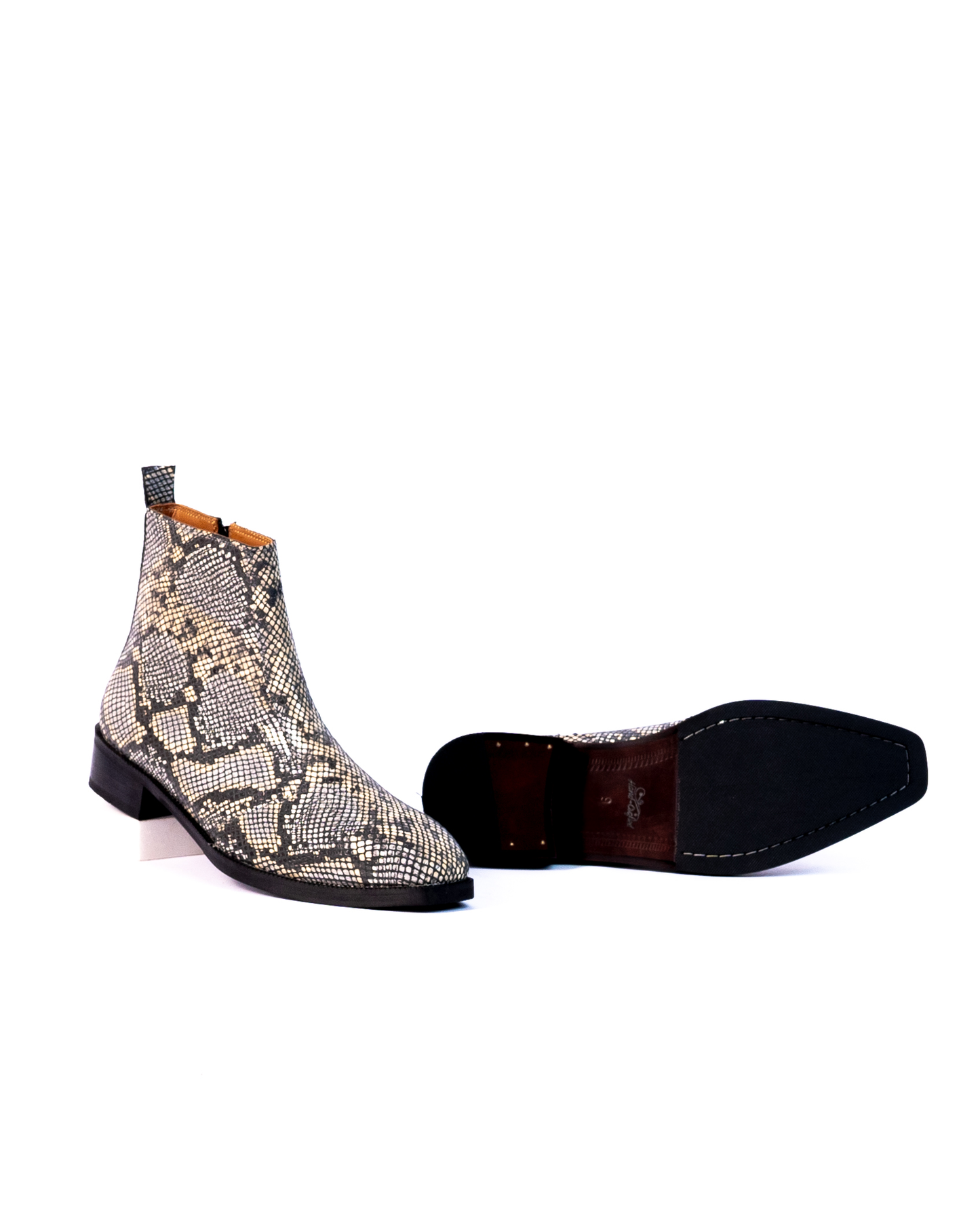 Exotic Foil Leather Boots - Italian Cut ( White/ Black/Cream )