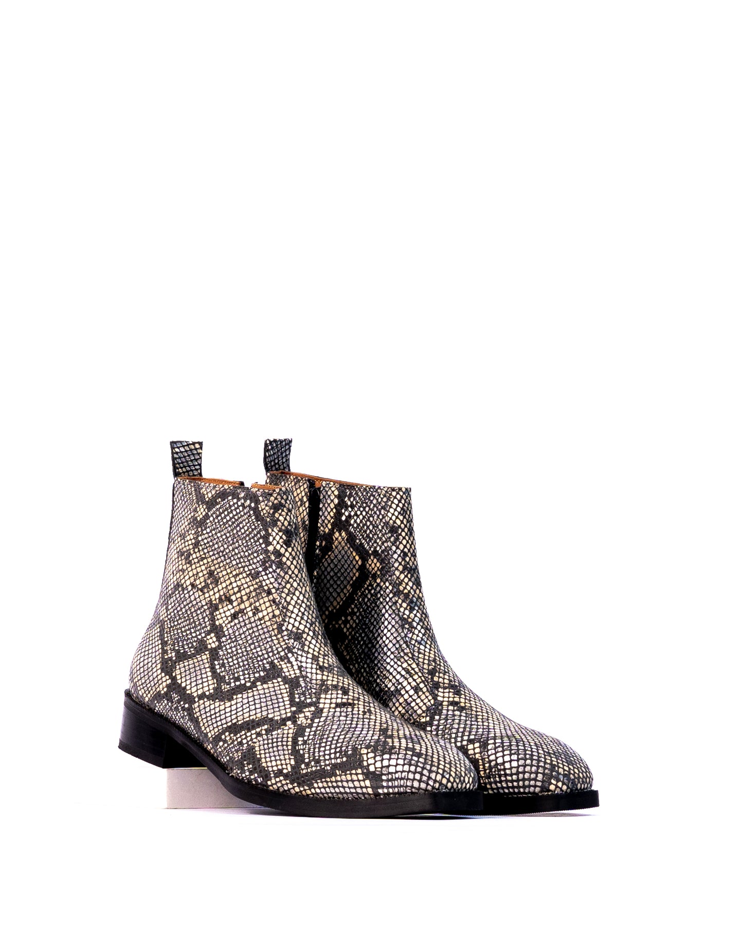 Exotic Foil Leather Boots - Italian Cut ( White/ Black/Cream )