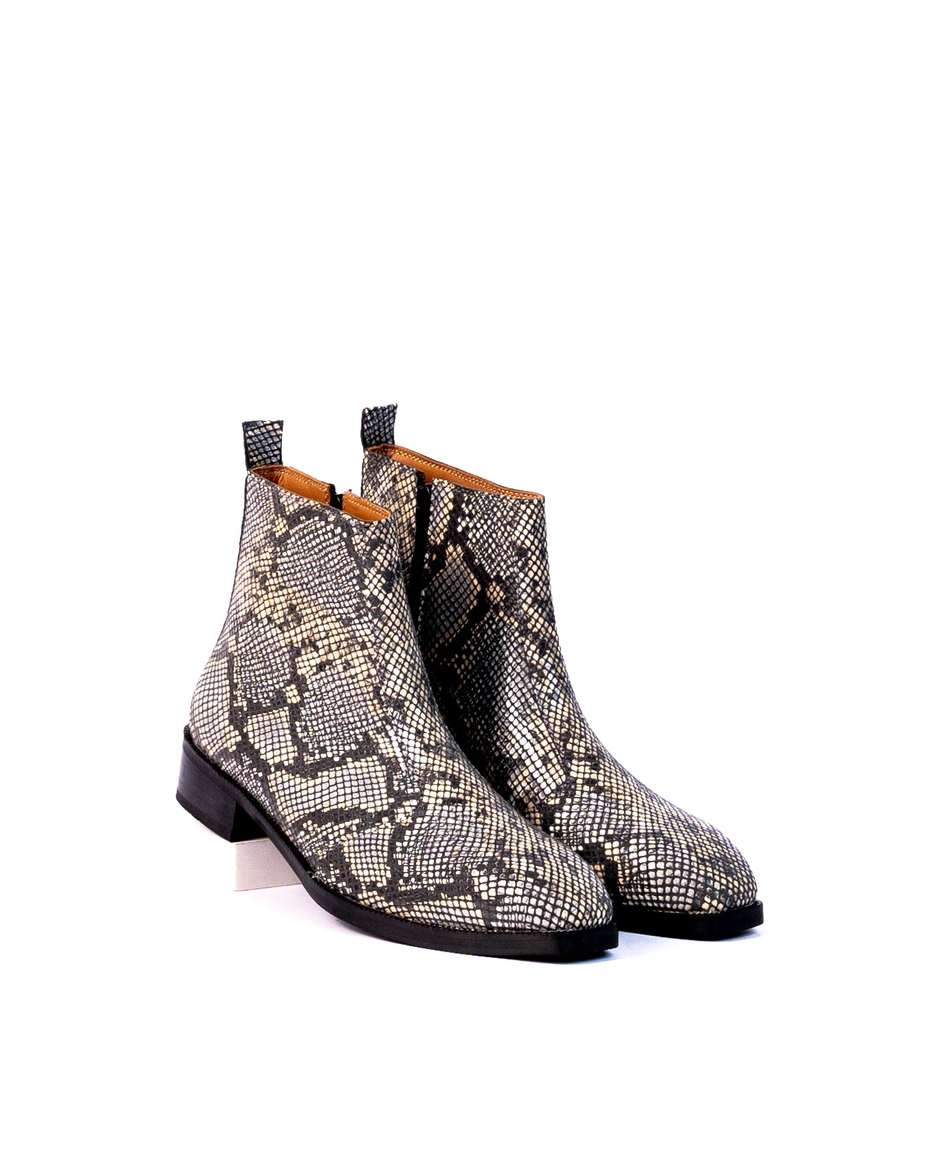 Exotic Foil Leather Boots - Italian Cut ( White/ Black/Cream )