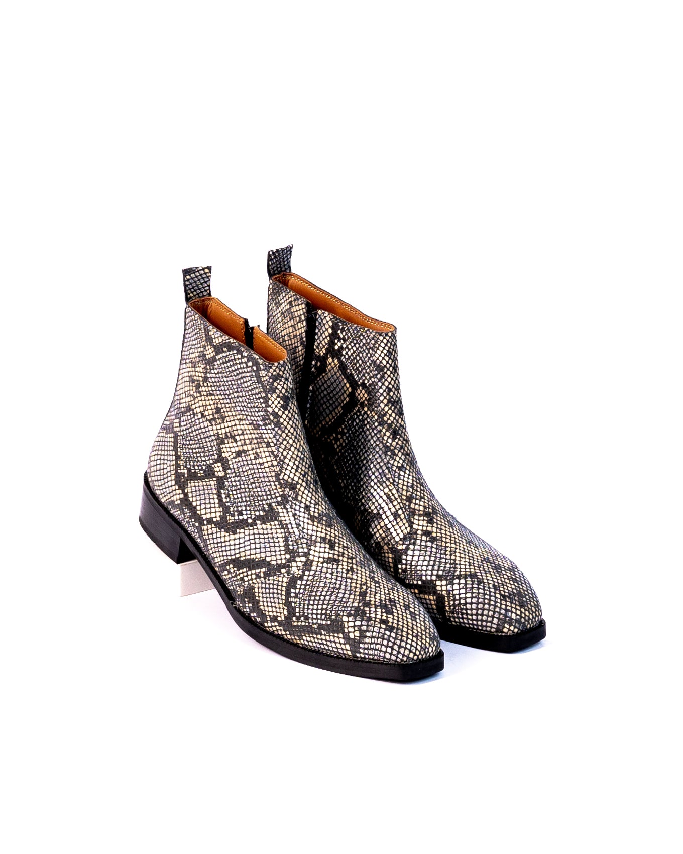 Exotic Foil Leather Boots - Italian Cut ( White/ Black/Cream )