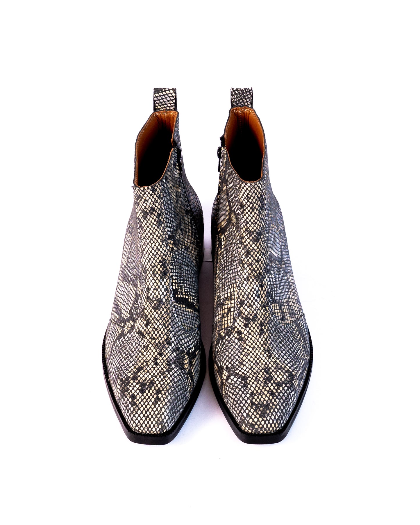 Exotic Foil Leather Boots - Italian Cut ( White/ Black/Cream )