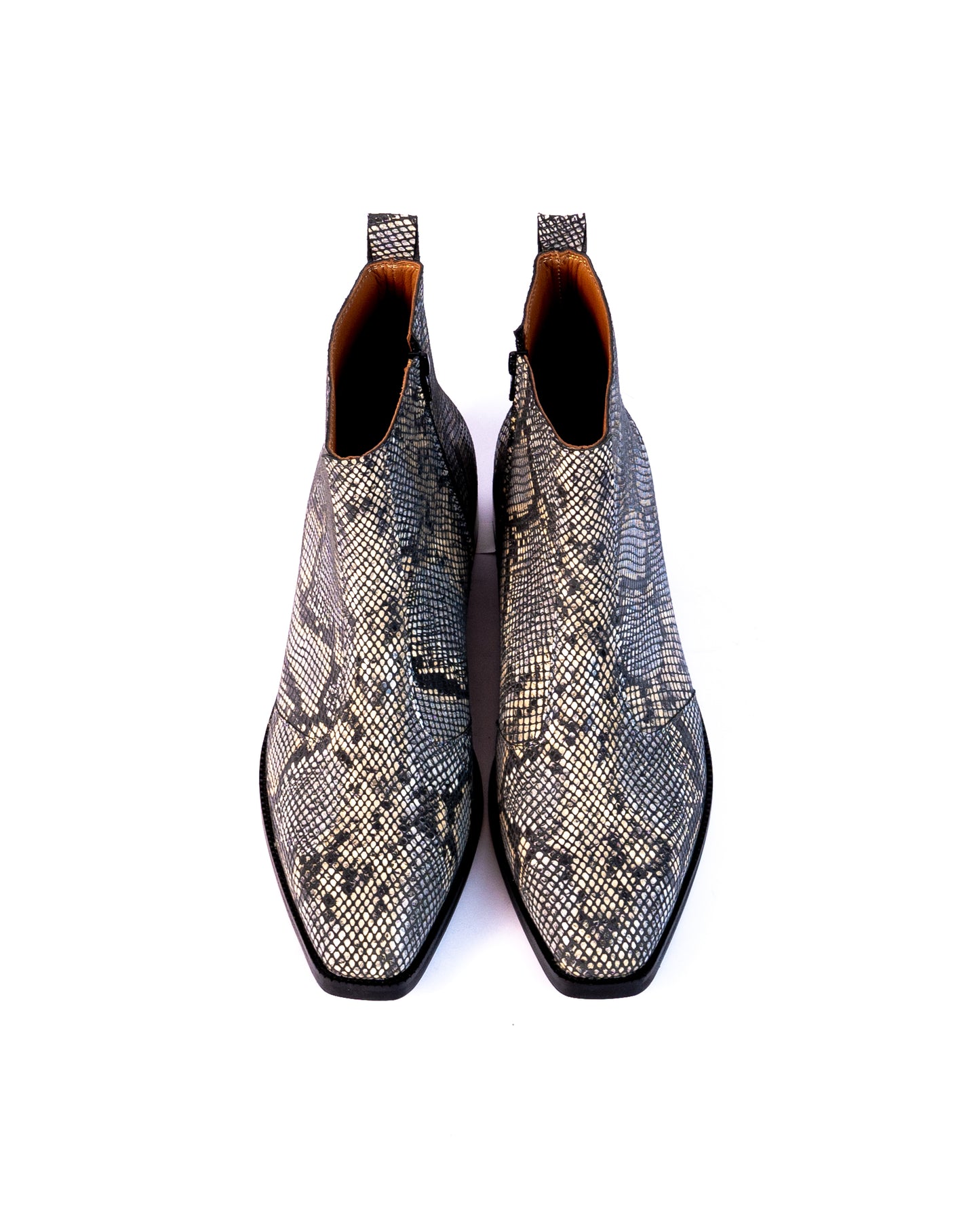 Exotic Foil Leather Boots - Italian Cut ( White/ Black/Cream )