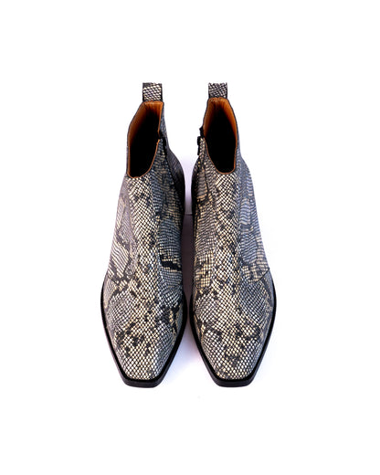 Exotic Foil Leather Boots - Italian Cut ( White/ Black/Cream )