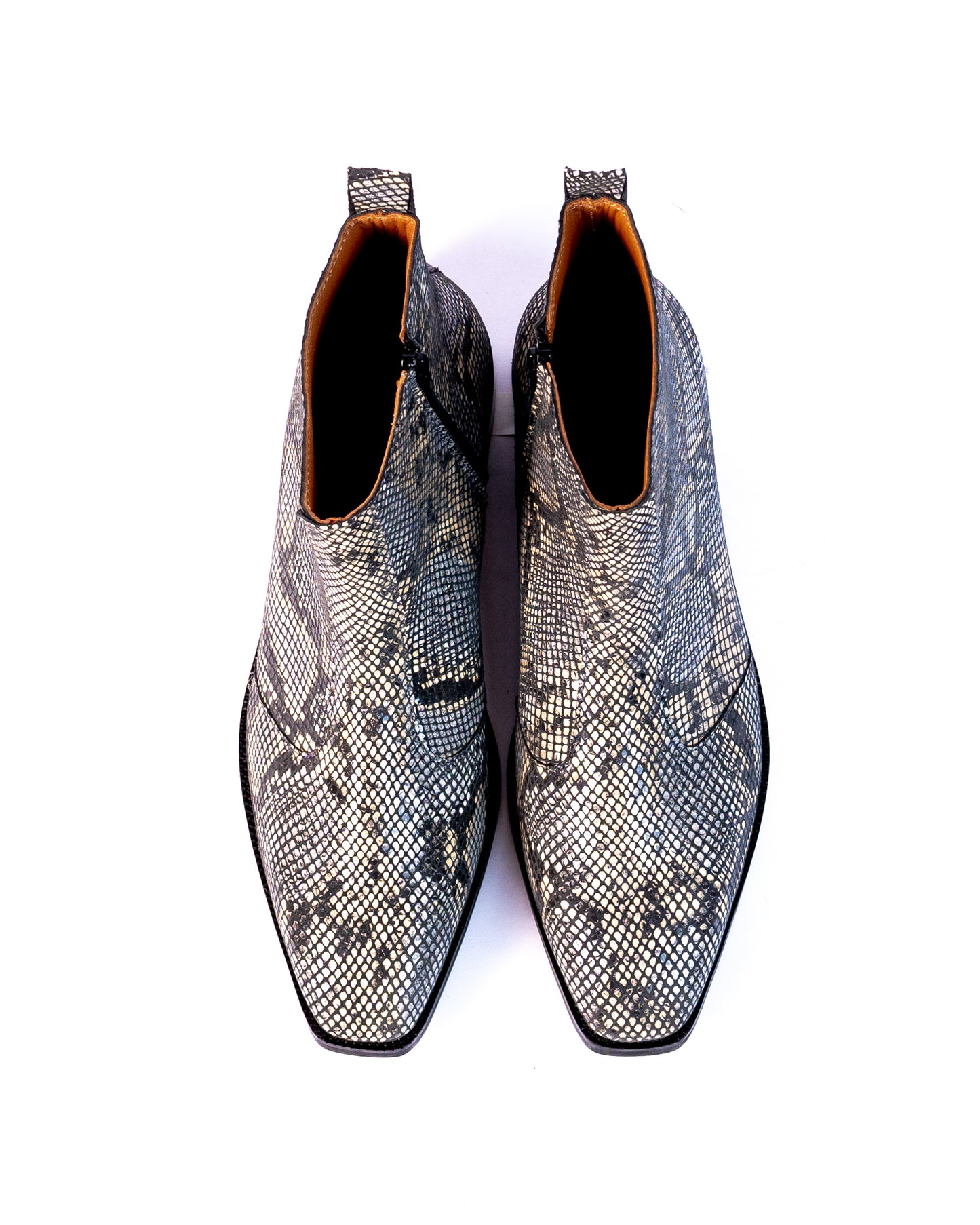 Exotic Foil Leather Boots - Italian Cut ( White/ Black/Cream )