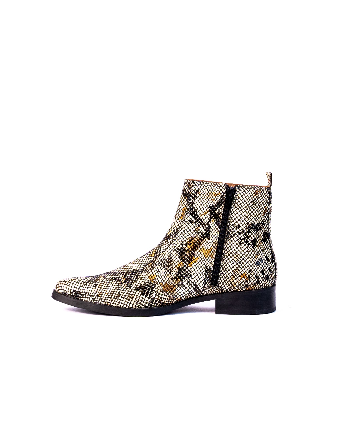 Exotic Foil Leather Boots - Pointed Toe ( White/ Black/Cream )