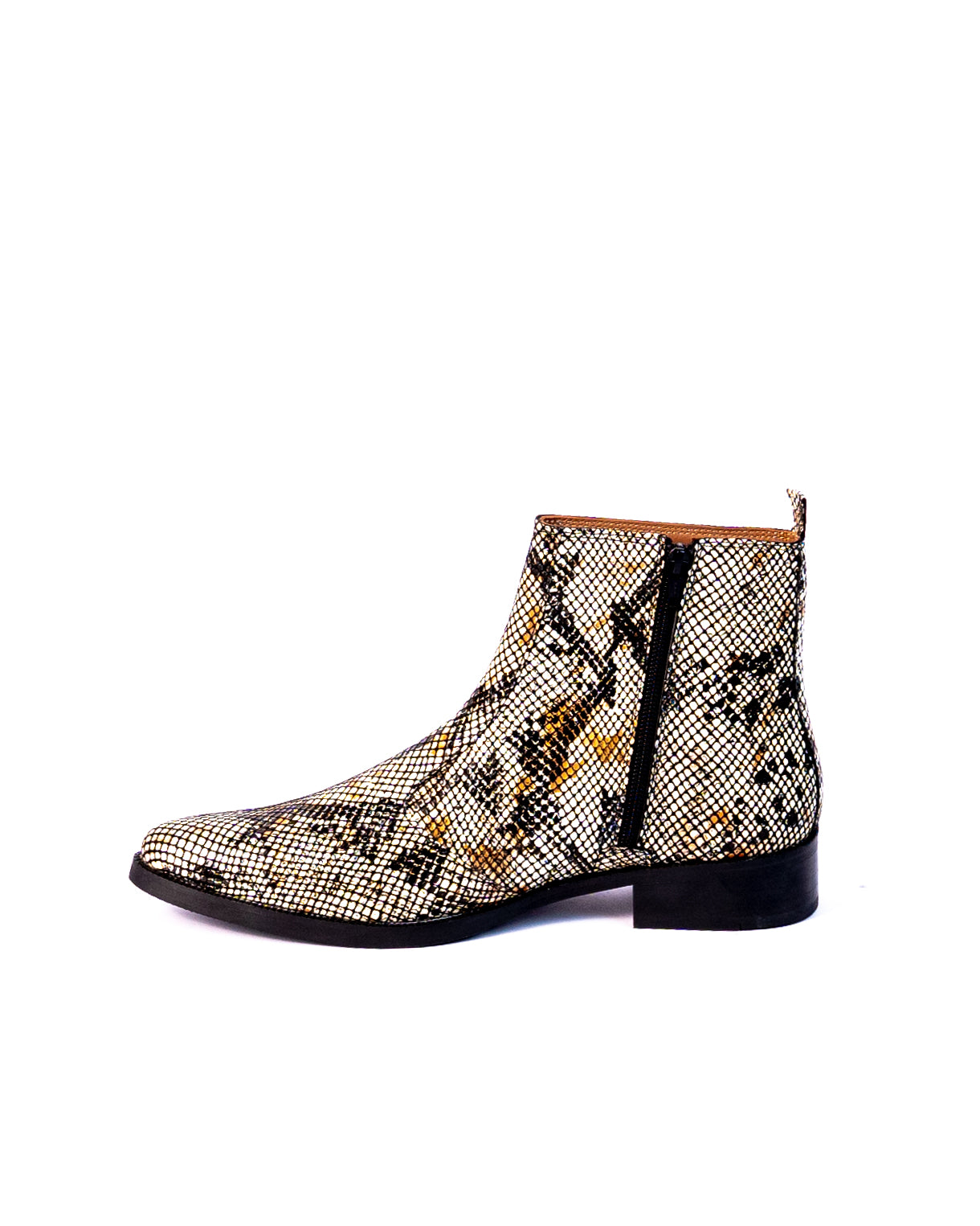 Exotic Foil Leather Boots - Pointed Toe ( White/ Black/Cream )