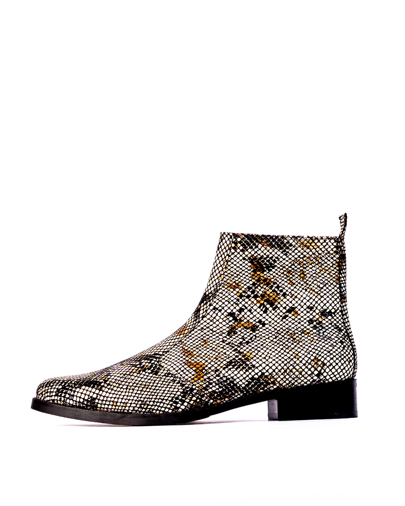 Exotic Foil Leather Boots - Pointed Toe ( White/ Black/Cream )