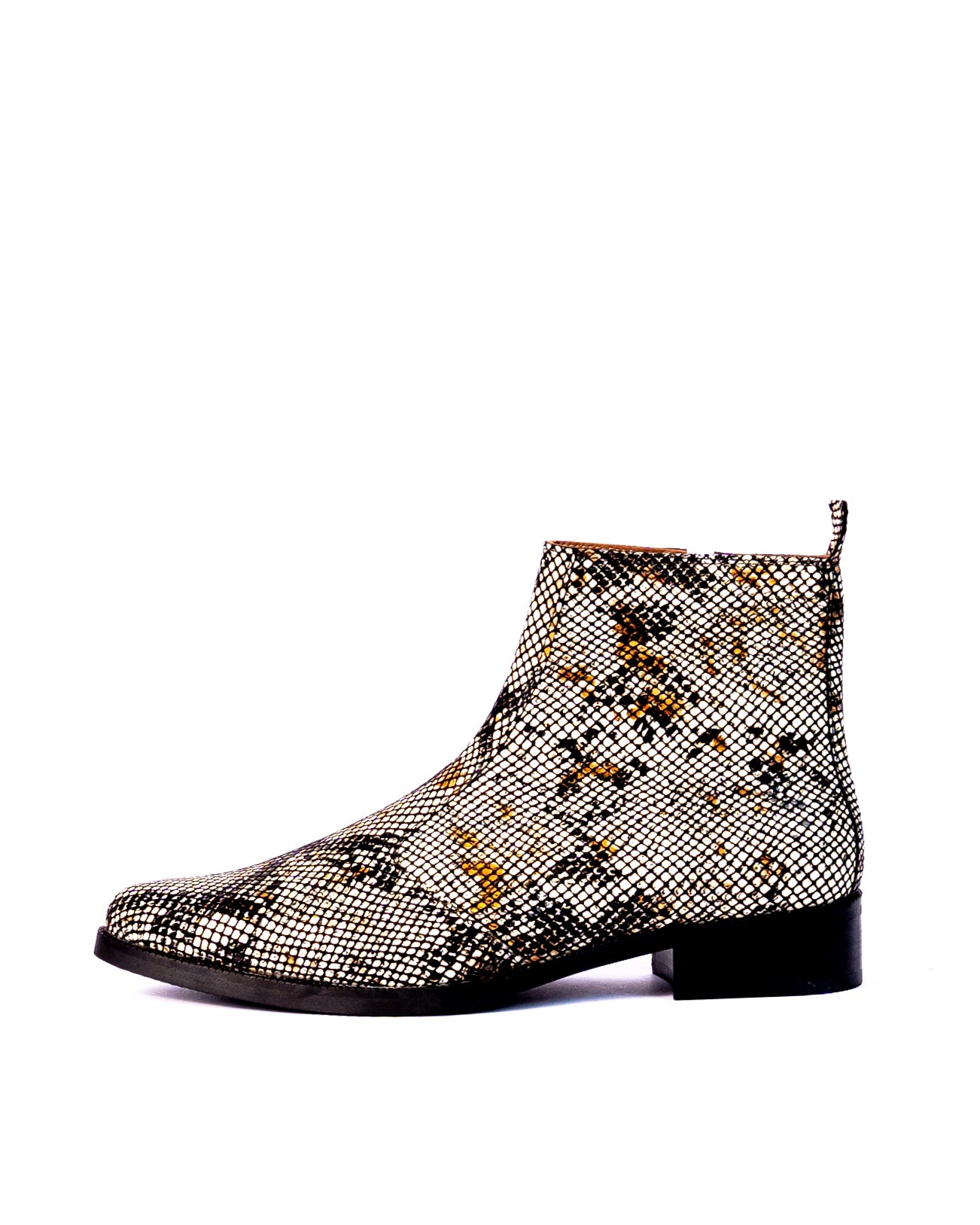 Exotic Foil Leather Boots - Pointed Toe ( White/ Black/Cream )